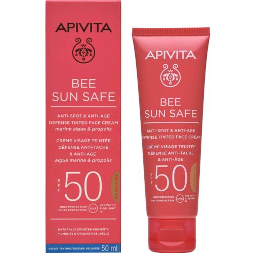 Apivita Bee Sun Safe Anti-Spot & Anti-Age Defence Face Cream Spf50 Golden Αντηλιακή Κρέμα Προσώπου Κατά των Πανάδων & των Ρυτίδων, Υψηλής Προστασίας με Χρώμα 50ml